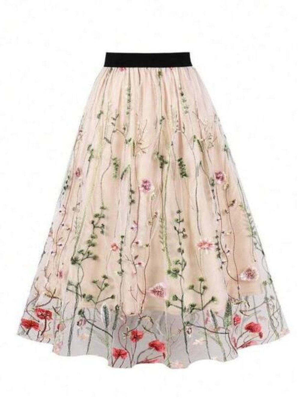 Seaweed Embroidered Mesh Skirt